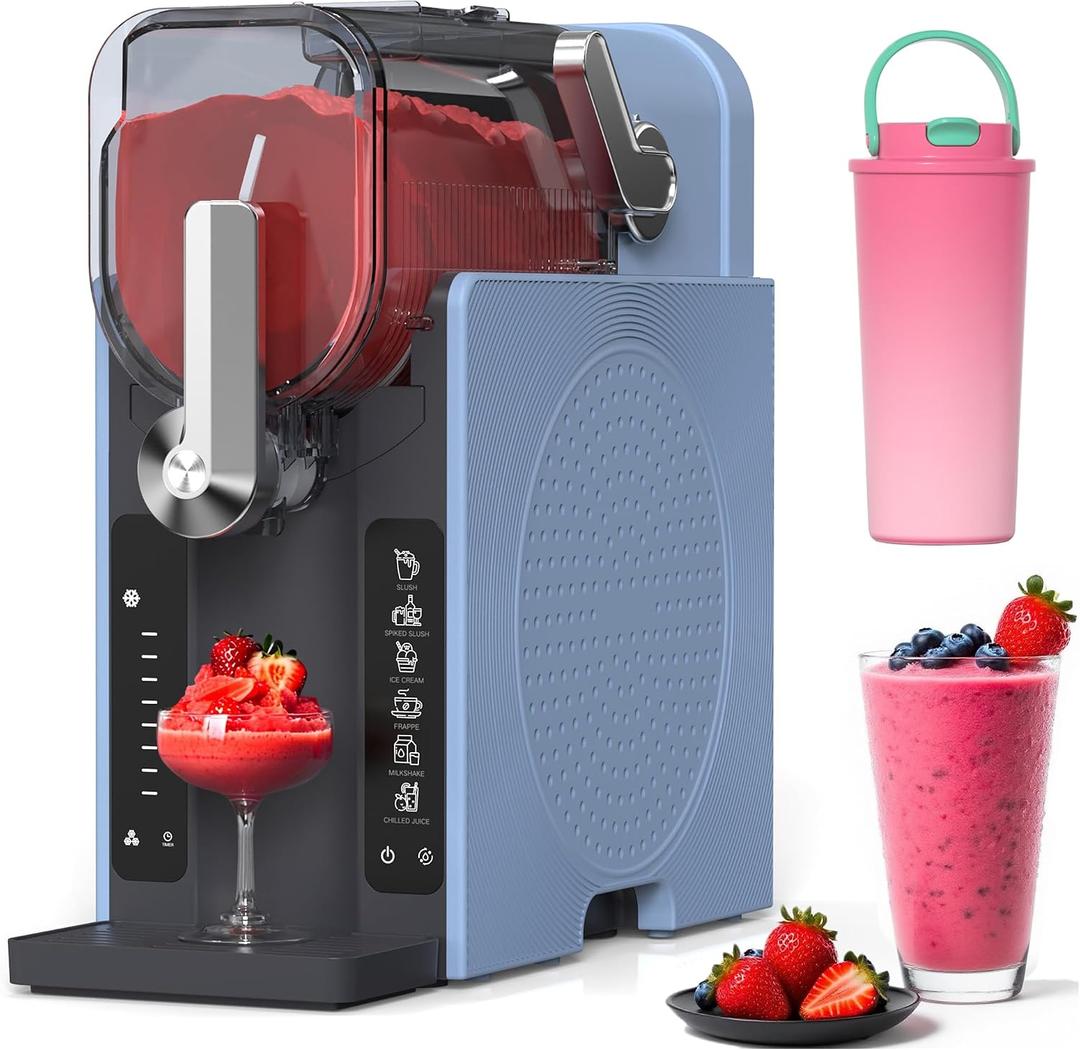 Slushie Machine, Slushy for Home No Ice Need, Soft Serve Ice Cream Maker & Margarita Machine, Auto-Cleaning, 6 Presets for Milkshakes, Frapps, Frozen Drink and More, Blue, 1 Insulated Cup