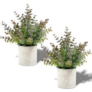 2 Pack Small Fake Plants Christmas Plants Eucalyptus Potted Artificial Plants for Home Indoor Fireplace Mantel Shelf Desk Home Bathroom Farmhouse Room Coffee Christmas Table Decor Xmas Decor (Purple)