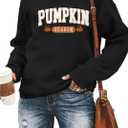 MYHALF Pumpkin Season Sweatshirt Fall Shirt: Women Atumn Crewneck Tops Thanksgiving Halloween Embroidered Pullover Outfits (X-Large, Black)
