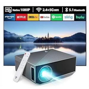 Projector with WiFi and Bluetooth, 16000Lumens Portable Mini Projector, Native Full HD 1080P Outdoor Movie Projector, Smart Projector Compatible with TV Stick/ HDMI/ USB/ Android/ iOS/ Windows