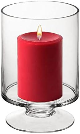 CYS EXCEL Glass Hurricane Pillar Candle Holder (H:6" W:3.75") | Multiple Size Choices Short Stem Candle Centerpieces | Stemmed Glass Cylinder Candle Vase