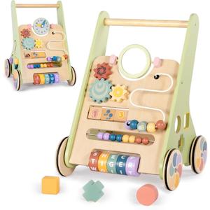Wooden Baby Walker for 6-12 Months, Montessori Walker Push Toy for Toddlers Learning to Walk, Push Walker Baby Activity Center for Boys and Girls