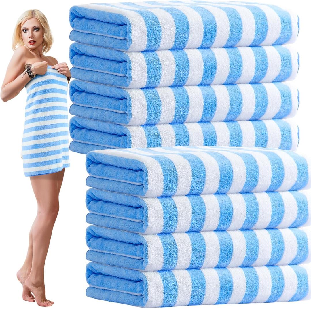 SmoothNovelty 8 Pack Microfiber Bath Towels Bulk 27'' x 60'' Oversized Bath Towel Highly Absorbent Extra Large Shower Sheets Soft Drying for Beach Pool Bathroom Salon Party(Blue)