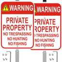 2 Pack Private Property No Trespassing Signs with 36" Metal Stakes, 10x14 Inches, Reflective Aluminum, No Hunting No Fishing Signs