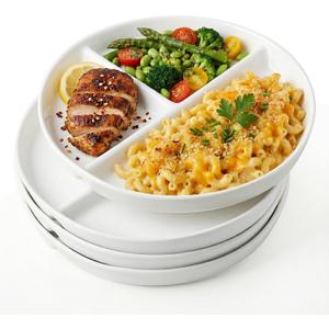 10" Ceramic Divided Plates Set of 4 - Large 3 Compartment Portion Control Plates for Adults Kids, Bariatric Dinner Plates for Balanced Meal Prep, Microwave Dishwasher Freezer Safe, White