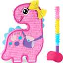WERNNSAI Dinosaur Piata - Pink Piata Bundle with Blindfold and Bat for Girls Kids Piata Brontosaurus Themed Party Game Supplies for Birthday Party Decoration Carnivals Festivals Baby Shower