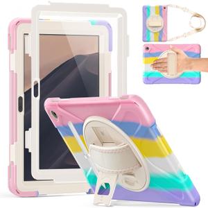 Weuiean Case for 10/10 Plus 13th Generation 10.1" 2023, Military-Grade Heavy-Duty Shockproof Cover with 360 Rotating Stand, Built-in Pencil Holder & Adjustable Hand/Shoulder Strap - Colorful Pink