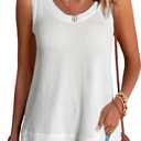 BLENCOT Women's Tops Waffle Knit Summer Tank Tops Casual Scoop Neck Sleeveless Loose Tunic Shirts (White, M)