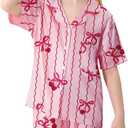 Umeyda Girls 3 Pieces Pajamas Sets Silk Satin Ruffle Sleepwear Short Sleeve Button-Down 3Pjs Nightwear, Size 140 (Pink)