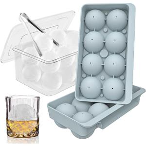 WIBIMEN Large Ice Cube Molds, Big Round Whiskey Ice Cube Trays for Freezer, Easy to Fill & Release, Whiskey Bourbon Cocktail(2.5In*8 Balls- Blue/2 Pack)