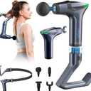 2 x Detachable 3-in-1 Massage Gun with Extension Handle & Massage Strap, Back Pain Relief Percussion Muscle Massager for Neck Shoulder, 12 Speeds &12mm Amplitude for Hard-to-Reach Areas, Quiet & Portable
