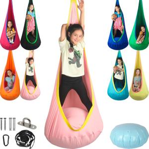 Kids Pod Swing Seat, Max 300 Lbs, Child Sensory Swing Chair Indoor & Outdoor Therapy Hammock Chair with Hanger Kit for Calming, Effect for Autism, ADHD or SPD. (Pink)