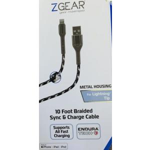 10 Foot Braided Sync & Charge Cable For Lightning Tip