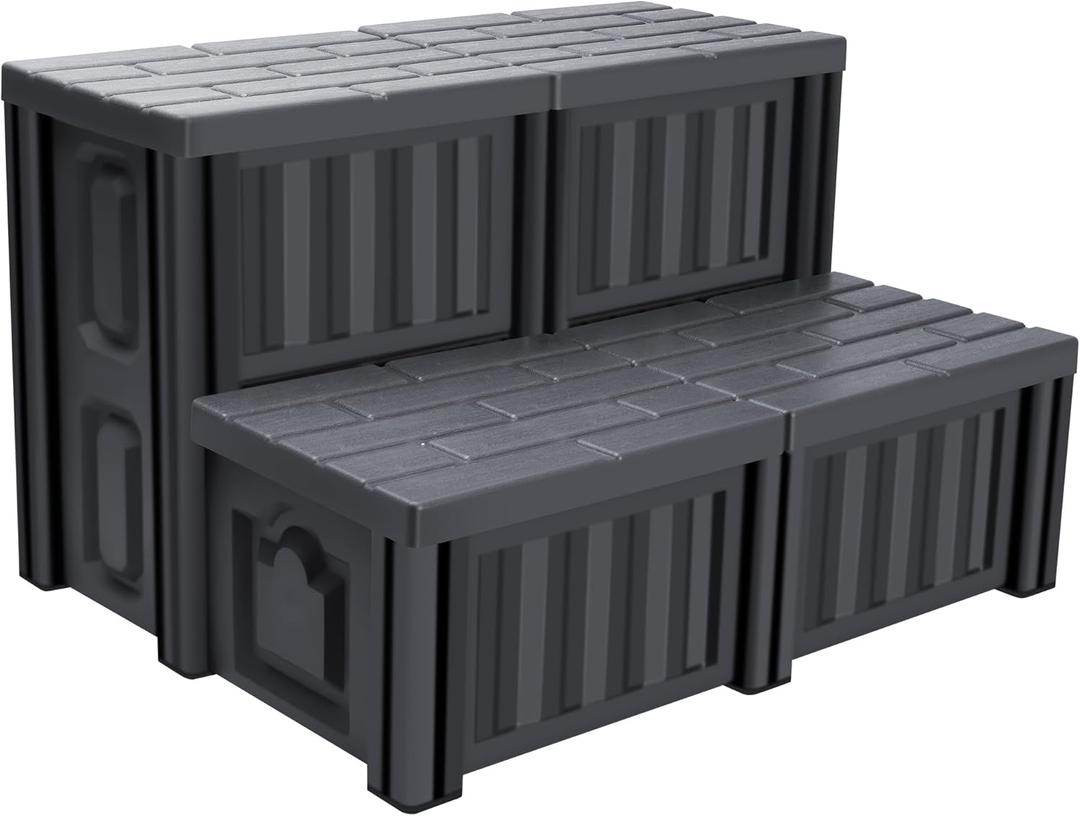 Hot Tub Steps with Storage SPA Stairs Heavy Duty Sturdiness Outdoor Steps for Outside Patio Hottub Non Slip Premade Tow Step Easy Install Ash Gray