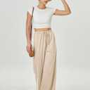 keriffe Summer Outfits Flowy Palazzo Pants for Women High Waisted Wide Leg Beach Casual Vacation Pants Trousers Pockets