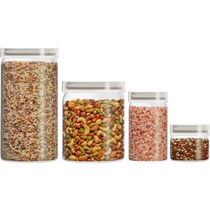 Pyrex 4-Pack Glass Canister Set - Dry Food Storage Containers with Glass Lids for Kitchen and Pantry Organization