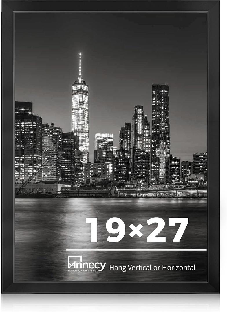 Annecy 19x27 Picture Frame Black1 Pack, 19 x 27 Picture Frame for Wall Decoration, Classic Black Minimalist Style Suitable for Decorating Houses, Offices, Hotels