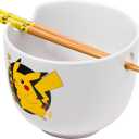 Silver Buffalo Pokemon Pikachu Ceramic Ramen Noodle Rice Bowl with Chopsticks, Microwave Safe, 20 Ounces