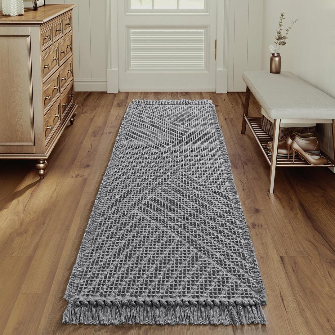 H.VERSAILTEX Waffle Bath Runner Rug Long Bath Mat Super Absorbent Boho Bath Rugs Non Slip Bath Runner for Bathroom Floor Machine Washable Dry Fast Bathroom Rugs with Tassels, 24" x 72", Dove
