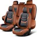 TIEHESYT Leather Car Seat Covers Full Set with Lumbar Support, Waterproof Car Seat Cover, Universal Seat Covers for Cars, Trucks, SUVs, Sedans, Airbag Compatible, Front Pair and Rear, Brown&Black