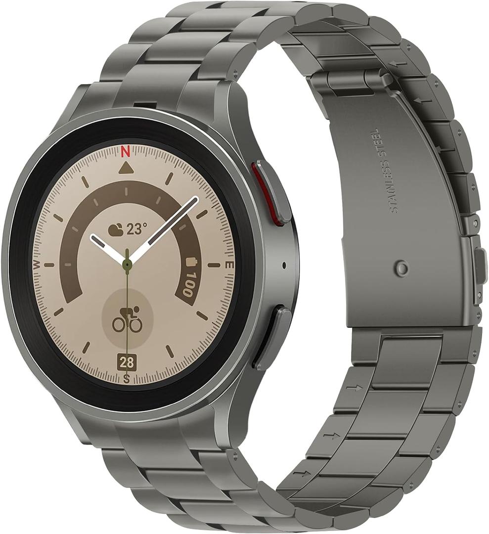 Anlinser No Gap Bands Compatible with Samsung Galaxy Watch 7/6/5/4/FE Band 44mm 40mm/Watch 6 Classic Band 47mm 43mm/Watch 5 Pro 45mm/Watch 4 Classic, 20mm Metal Strap for Women Men, Gray Titanium