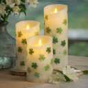 Easter Flameless Candles St Patricks Day Projector Lights Shamrock LED Candle Easter Night Light with Remote and Timer Battery Operated Electric Gifts for Holiday Spring Table Home Indoor Decor