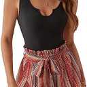 SOLY HUX Women's Summer Sleeveless Belted Tank Romper Short Jumpsuit M