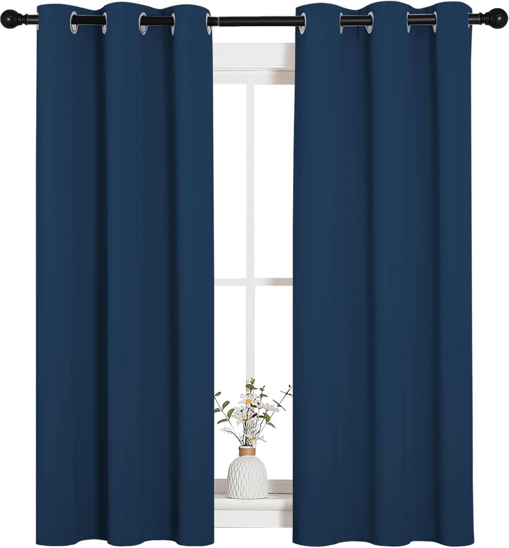 NICETOWN Window Curtain Panels, Thermal Insulated Solid Grommet Blackout Draperies/Drapes for Basement (Moroccan Blue, 1 Pair, 34 by 54-inch)