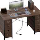 Pamray 47 Inch Computer Desk with 8 Fabric Drawers PC Gaming Desk Home Office Study Work Writing Table for Bedroom Brown