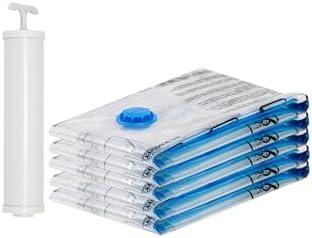 Amazon Basics Vacuum Compression Space Saving Storage Bags with Hand Pump, Large, Pack of 5, Clear