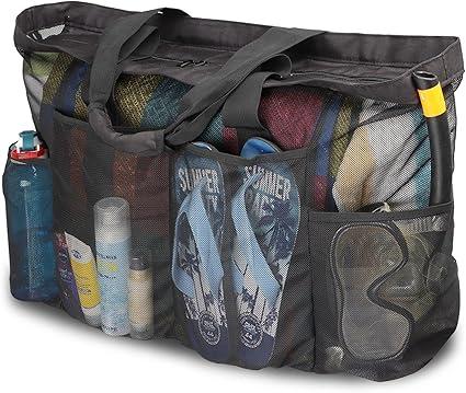 Extra Large Beach Bag Mesh Tote with Zipper and Pockets Ideal for Your Family Cruise/Beach Vacation Essentials | Extra Large, with Zipper, and Pockets