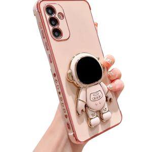 phylla for Samsung Galaxy A54 5G 6.6” Phone Case with Luxury Plating Cute Cartoon Astronaut Stand Holder Case with Side Cute Small Heart Pattern Soft Shockproof Kickstand Bumper Cover (Pink)