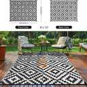 Outdoor Patio Plastic Straw Rug - 8x10 ft Outdoor Camping Rug Waterproof Reversible, Area Carpet Patios Clearance RV, Outside Porch Balcony Deck for Camper, Black & White