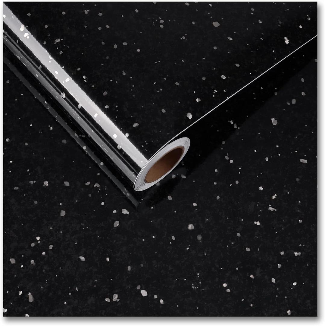 CRE8TIVE Granite Contact Paper for Countertops 24"x118" Peel and Stick Granite Wallpaper Black Self Adhesive Removable Waterproof Marble Stone Decorative Vinyl Film for Kitchen Cabinets Bathroom Walls