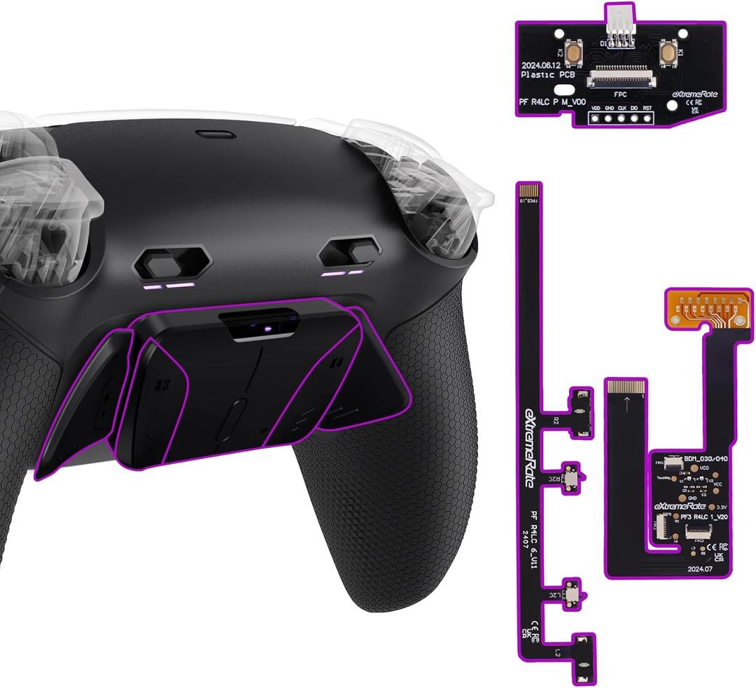 eXtremeRate RISE4 Plus MAX Back Paddles Kit with Clicky Trigger Stops & Rubberized Grip for PS5 Controller BDM-030 040 050, Remappable Back Buttons Kit for PS5 Controller - Black - NO Controller