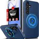 for Samsung Galaxy S25 Plus Case Magnetic Compatible with MagSafe Wireless Charging,with Screen Protector,for S25+Plus Case with Stand Ring Anti-Scratch Shockproof Heavy Duty Protection Blue