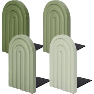 Whaline 4Pcs Boho Arch Wood Bookends Sage Green Rainbow Wooden Book Stands Decorative Non Skid Book Stoppers Study Cute Bookend for Back to School Heavy Books Home Office Library Kitchen (4 Colors)
