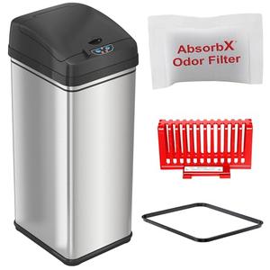 iTouchless 13 Gallon Sensor Trash Can 2.0 – Stainless Steel Automatic Garbage Bin with Soft-Close Lid, AbsorbX Odor Filter, Battery or AC Power – Touchless Kitchen, Home, Office, or Bathroom Use