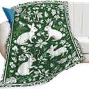 Tijuboni Rabbit Throw Blanket - Botanical Hare Insect - Bunny Gifts for Girls Women Boys Men Kids Adults Soft Flannel Fleece Blanket for Couch Sofa Bed Home Decor 40"x50" (Nature Green)