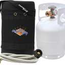 Flame King Gas Hauler Pro Kit - Insulated Protective Carry Case, 5LB Propane Tank with Built-in Gauge and 5-FT Adapter Hose for Camping and Outdoor Adventures