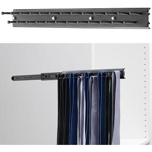 Blulu 1 Pcs 13.8'' Sliding Tie Rack Hanger for Closet, 25 Tie Pull Out Wall Mounted Extending Sturdy Metal Belt Organizer Holder for Men Belt Storage, Black