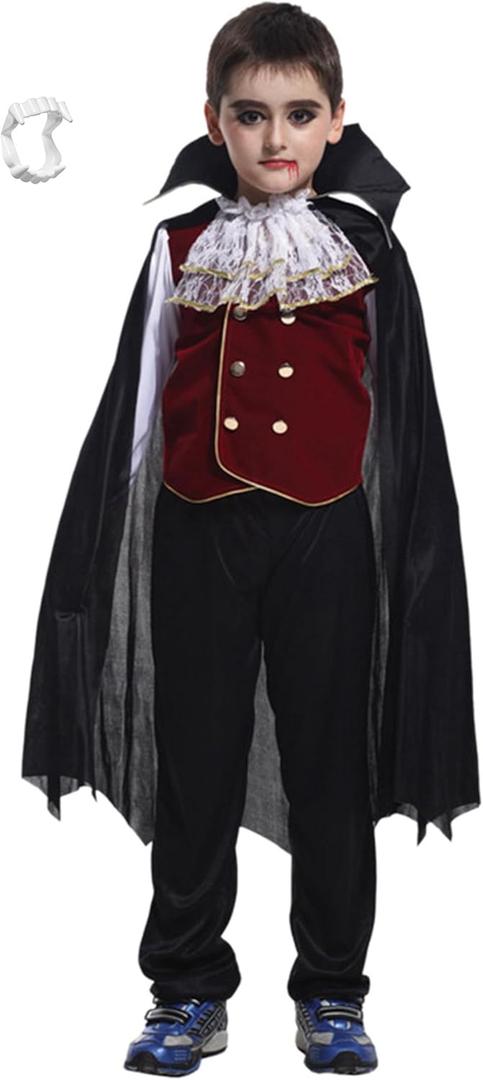 Brcus Kids Vampire Halloween Costume Boys Girls Gothic Classic Cosplay Dress Up (4-6 Years, Black)