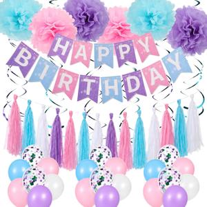 Yinder Pink Spider Birthday Party Decorations Pack Include 6 Paper Pom Poms 1 Spiderweb Happy Birthday Garland Banner 30 Balloons 1 Hanging Tassel Hero Decorations for Women Party Decors