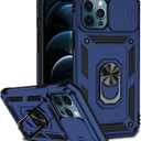 Phone Case for iPhone 12 Pro Max with Camera Lens Cover HD Screen Protector,Military Grade Ring Car Mount Kickstand Hybrid Hard PC Soft TPU Shockproof Protective Blue