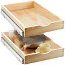 Menkxi 2 Set Wooden Pull out Cabinet Organizer Fully Assembled Slide out Pantry Drawer with Gentle Close Storage Shelf Tray for Base Kitchen Under Sink Bathroom Accessory(Wood Color,15'' X 21'' X 3'')