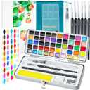 APOGO Watercolor Paint Set,50 Colors in Portable Box Travel Watercolor Set,Water Color Paint Sets,Adult and Beginner Watercolor Painting Kits with Watercolor Papers and Brushes Art supplies