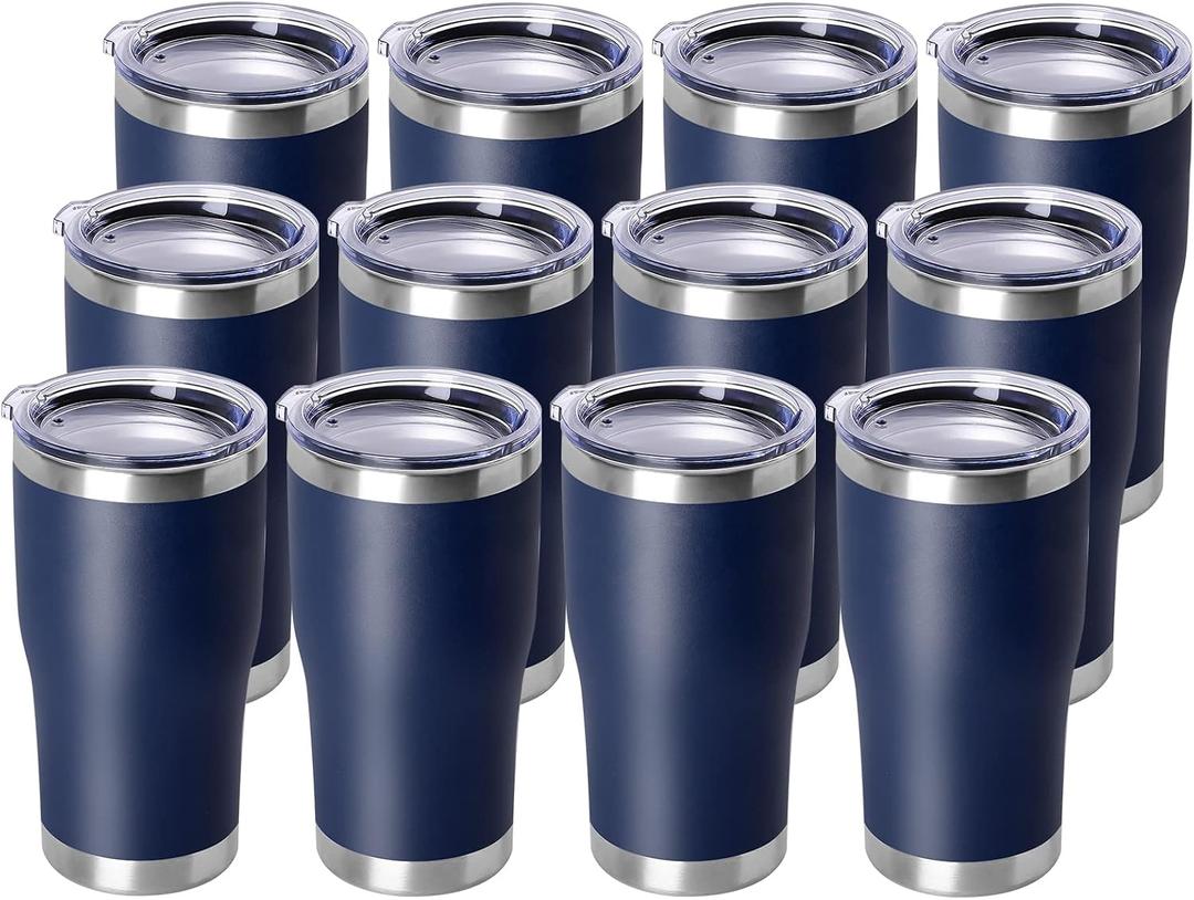 DOMICARE 20oz Tumbler with Lid Stainless Steel Tumblers Bulk, Double Wall Vacuum Insulated Coffee Travel Mug Powder Coated Tumbler, 12 Count (Pack of 12) Navy