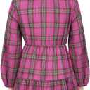 FANCYINN Womens Long Sleeve Buffalo Plaid Shift Tunic Dress Ruffle Hem Vneck Casual Swing Babydoll Mini Dress with Pockets (X-Small, Rose Red Plaid)