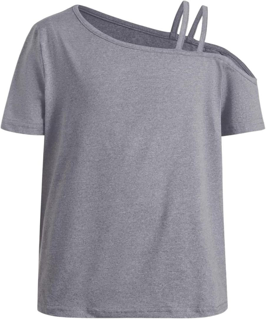 RoseSeek Girl's Off The Shoulder Tops Short Sleeve Loose Summer T Shirt Tops Trendy Cold Shoulder Tops