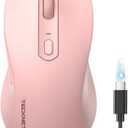 TECKNET Rechargeable Bluetooth Mouse, [ USB + BT5.0 + BT3.0 ] Wireless Mouse, Ergonomic Design, Silent Click, 6-Level 4800 DPI Wireless Mice, 3-Device Switching for Laptop, Computer, MacBookPink